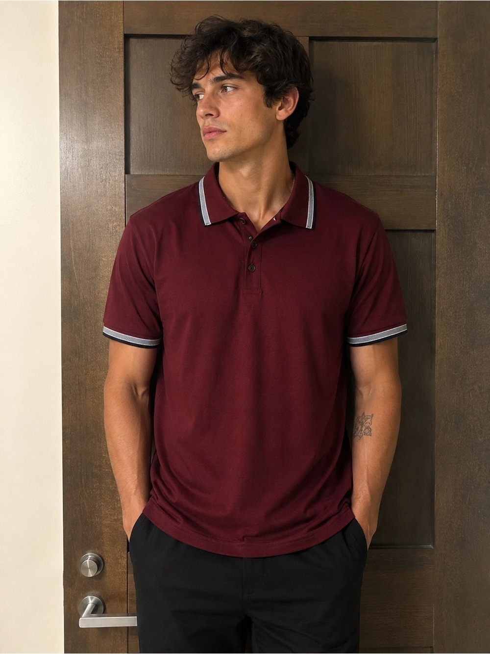 Stone Falcon NWT Burgundy Polo Shirt with Contrast Trim Size Large